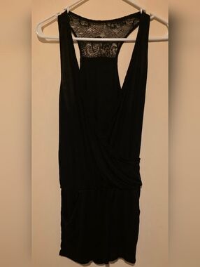 Black Lace-Back Sleeveless Dance Romper/Coverup